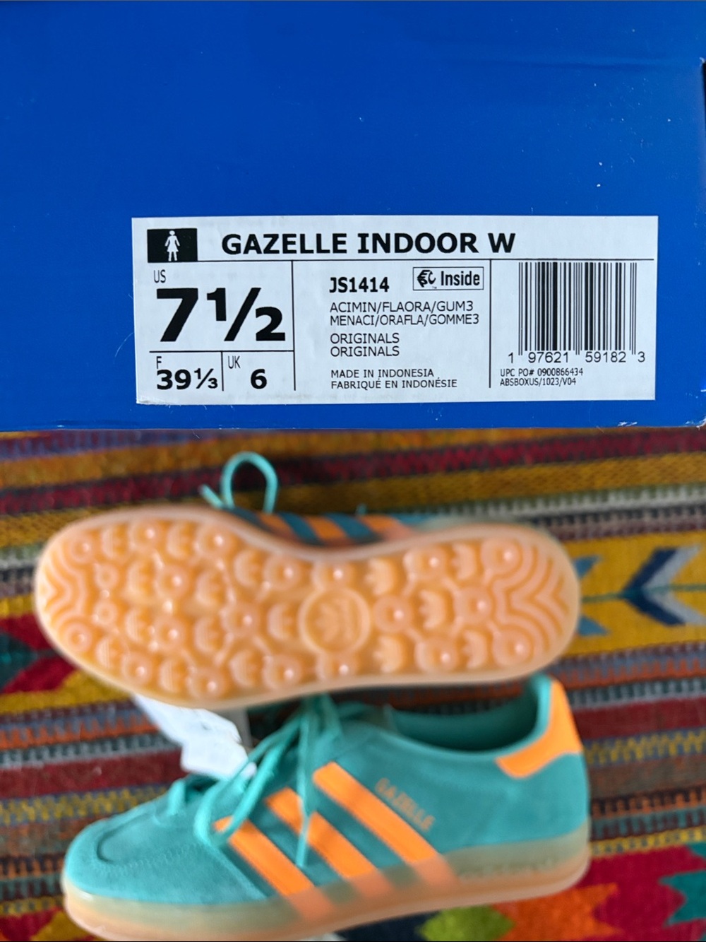 adidas Gazelle Indoor W Teal with Orange Stripes - Picture 4 of 6